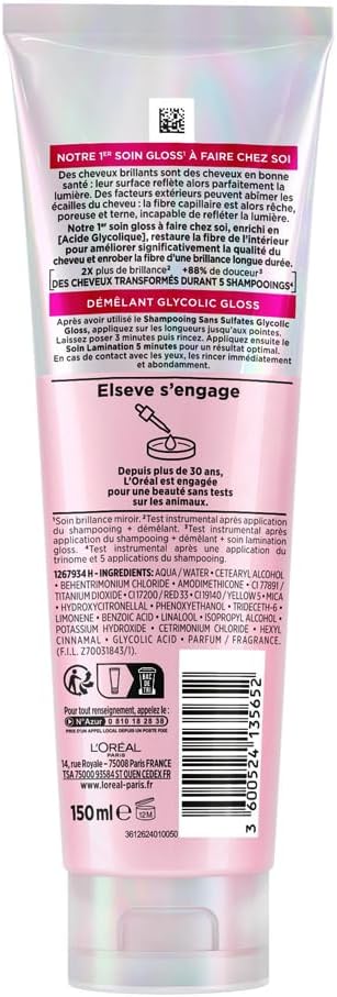L'Oréal Paris - Routine Capillaire Complète pour Cheveux Ternes - Shampooing + Démêlant + Soin Lamination - Acide Glycolique - Sans Sulfates - Elseve Glycolic Gloss - 3 Produits