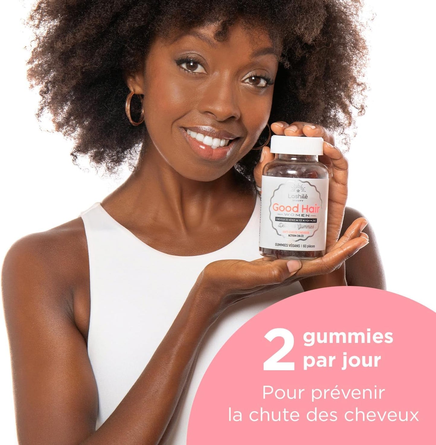 Lashilé Beauty - Good Hair Women - Anti-Chute de Cheveux -Compléments Alimentaires - Made in France - Cheveux de Venus, Biotine, Fer, Zinc, MSM, Vitamine B6, B12 - Cure 1 mois - 60 Gummies