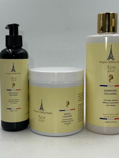 Kit Kera Lizz Collagène – Shampoing 500ml, Masque 500ml, Leave-In 200ml